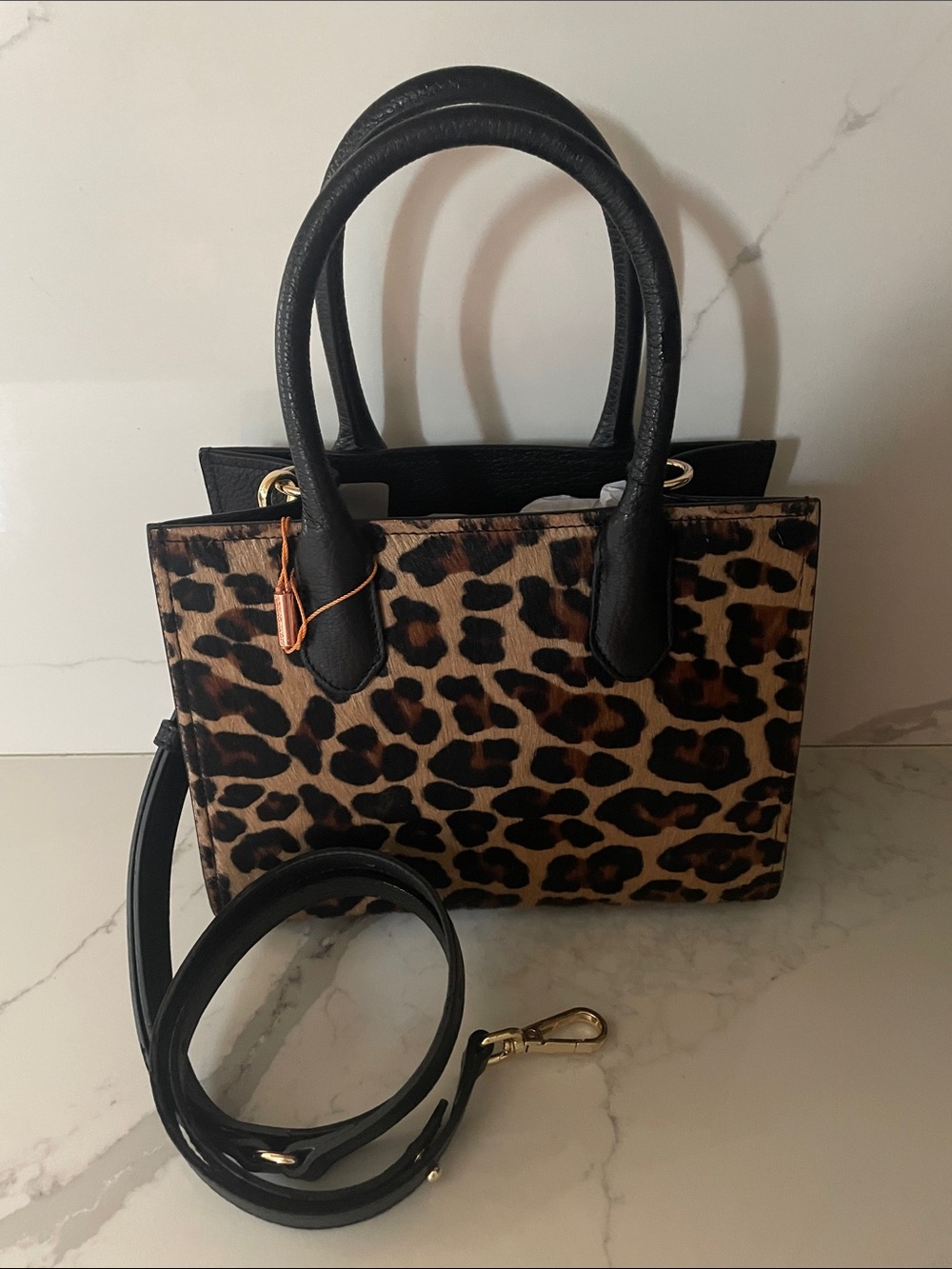 Bruno Magli Leopard-Print Tote w/ Black Leather Trim & Removable Crossbody Strap - Picture 6 of 6